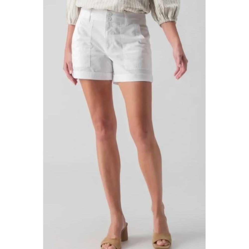 Sanctuary Women's Double Button Cuffed Cotton Blendโ Utility Shorts in White 2XL